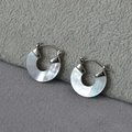 Silver C-shape hoop earrings with iridescent mother of pearl inlays for a chic look - Silver White Mother-of-pearl (MYE0675-RH)
