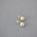 Minimalist 925 silver needle pearl stud earrings with elegant gold-tone base for women - Color Code 650 (8mm)