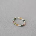 Colorful Amazonite and Tourmaline beaded stretch ring with silver metal spacers - Tourmaline with Silver Spacers