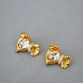 Detailopname van gouden bloemoorbellen met fonkelende kristallen en witte parels - Wit