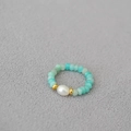 Summer amazonite beaded ring with white oval faux pearl and gold metal spacers - Amazonite with Freshwater Pearl