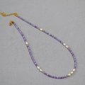 Elegante collar de amatista lavanda y perlas de agua dulce con cierre dorado ajustable - Collar de Amatista Lavanda y Perla de Agua Dulce