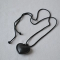 Chic black leather heart pendant necklace with twisted trim and matching braided cord - Black (MYN0292)