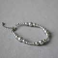 Elegante pulsera retro de cuentas de ónix negro con cuentas plateadas y cierre langosta - Perla Artificial Gris Plateado
