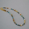 Vintage bohemian necklace with colorful gemstone beads and gold lobster clasp - Multi-color Real Stone Beaded Style (MYN0309-GD)