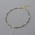 Collar de cuentas turquesas con colgante de ojo turco dorado y cuentas espaciadoras - Collar con Colgante de Turquesa Retro Literario (MYN0334-GD-Y)
