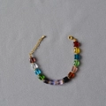 Collar de cuentas de cubo transparentes de colores con cierre de langosta dorado y cadena - Pulsera