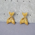 Pendientes de cola de pez de latón chapado en oro vintage con aguja de plata 925 - Dorado