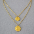 Collar de doble capa chapado en oro con colgantes vintage de estrella y luna - Dorado