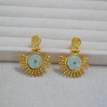 Vintage gold sun earrings with amazonite stone and turquoise inlay on jewelry tray - Sun Amazonite Style (MYE0757-GD)