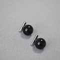 Minimalist black onyx faux pearl earrings with 925 silver needle in a sleek bar design - Black Agate 12mm