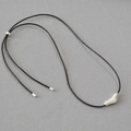 Minimalist silver abstract bird pendant necklace on dark brown cord with adjustable slider - Black Leather Cord Vintage Silver
