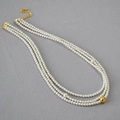 Elegant multi-layer pearl necklace with gold beads and adjustable lobster clasp closure - Triple Strand Pearl Necklace (MYN0410-GD)