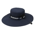 Solid navy blue wide brim sun hat with breathable mesh and adjustable chin strap - One Size 58cm / Blue