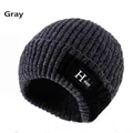 Détail du bonnet en tricot gris avec texture côtelée et doublure en polaire chaude - Élastique 56-60cm / Gris