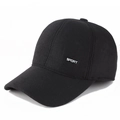 Men's wool blend winter baseball cap with ear flaps and SPORT embroidery in black finish - Adjustable 56-59cm / Black