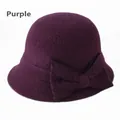 Chapeau cloche élégant en laine violette pour femme avec un grand nœud assorti - Taille unique / Violet