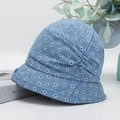 Light blue floral cloche hat with white daisy print and folded layers for women - Adjustable / Light Blue