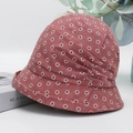 Foldable women's floral bucket hat in rust red with daisy print and side pleat detail - Adjustable / Brick Red