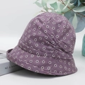 Summer foldable purple floral bucket hat with white daisy print and pleated details - Adjustable / Purple