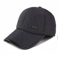 Casquette de baseball hiver pour homme avec matelassage losange et cache-oreilles - Réglable 57-59cm / Gris