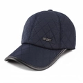 Gesteppte Winter-Baseballkappe mit SPORT-Metallschild und Ohrenklappen in Marineblau - Einstellbar 57-59cm / Blau