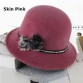 Elegant dusty pink winter cloche hat for women with faux fur pom-poms and bow detail - Adjustable 56-59cm / Dusky Pink