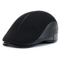 Men's winter flat cap in black wool and leather patchwork with ear flaps and metal studs - Small 56-57cm / Black