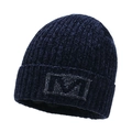 Detailed close-up of dark blue knit beanie with ribbed texture and plush M embroidery - Elastic 56-59cm / M Pattern (M Biao Blue) / Blue