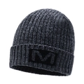 Dark gray knitted winter beanie with ribbed texture and M logo patch for men and women - Elastic 56-59cm / M Pattern (M Biao Gray) / Gray