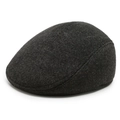 Detail of dark grey herringbone wool newsboy cap showing texture and fine stitching - Black Herringbone
