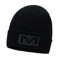 Fleece lined black knit beanie with M letter embroidery and thick vertical texture - Elastic 56-59cm / M Pattern (M Biao Black) / Black