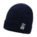 Men's navy blue chenille knit beanie with warm fleece lining and UCB vintage patch - Elastic 56-59cm / 1975 Pattern (1975 Blue) / Blue