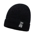 Men's winter thick ribbed knit beanie with fleece lining and California dream woven label - Elastic 56-59cm / 1975 Pattern (1975 Black) / Black