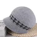 Casquette de gavroche grise en maille d'hiver avec bande à motif pied-de-poule - 56-59cm / Gris