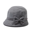 Elegant dark grey herringbone wool bucket hat for women with a vintage bow decoration - Adjustable 57-58cm / Gray