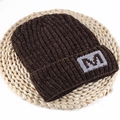 Detailed knit texture of a brown chenille winter beanie with a designer patch on a mat - Elastic 56-59cm / M Pattern (M Biao Coffee) / Coffee