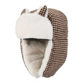 Detail of winter trapper hat with houndstooth pattern and plush faux fur ear flaps - One Size 58cm / Khaki (Houndstooth)
