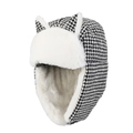 Detail of winter ushanka hat with black and white houndstooth pattern and cute cat ears - One Size 58cm / Black (Houndstooth)