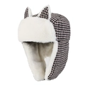 Detail of pink houndstooth trapper hat with cat ears and soft faux fur lining - One Size 58cm / Coffee (Houndstooth)