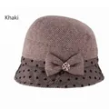 Detalle de sombrero cloche caqui con ala de lunares y lazo con diamantes - Ajustable 57-59cm / Caqui