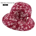 Red wide brim bucket hat with white floral print and pearl flower accessory for women - Adjustable 56-58cm / Red (Plum Blossom)
