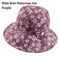 Purple floral wide brim fisherman hat with pearl flower accent for women's sun protection - Adjustable 56-58cm / Purple (Plum Blossom)