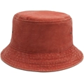 Detail of brick red washed canvas bucket hat with metal eyelets and stitched brim - Orange