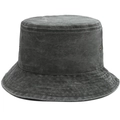Detail view of washed cotton bucket hat with metal eyelets and vintage gray texture - Dark Gray