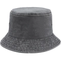 Detail of dark grey washed cotton bucket hat showing reinforced stitching and metal eyelets - Light Gray