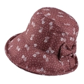 Detail of floral maple leaf print and bow on dark brown autumn sun hat bucket cap - Adjustable 56-58cm / Dark Rose Red (Leaf Print)
