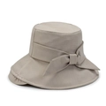 Solid khaki sun bucket hat with a wide decorative bow for women on a white background - 56-58cm / Khaki