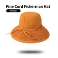 Women's yellow sun hat with mesh brim and ribbon bow tie on white background - One Size 58cm / Yellow