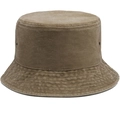 Retro khaki washed canvas bucket hat with round top and reinforced brim on white background - Khaki